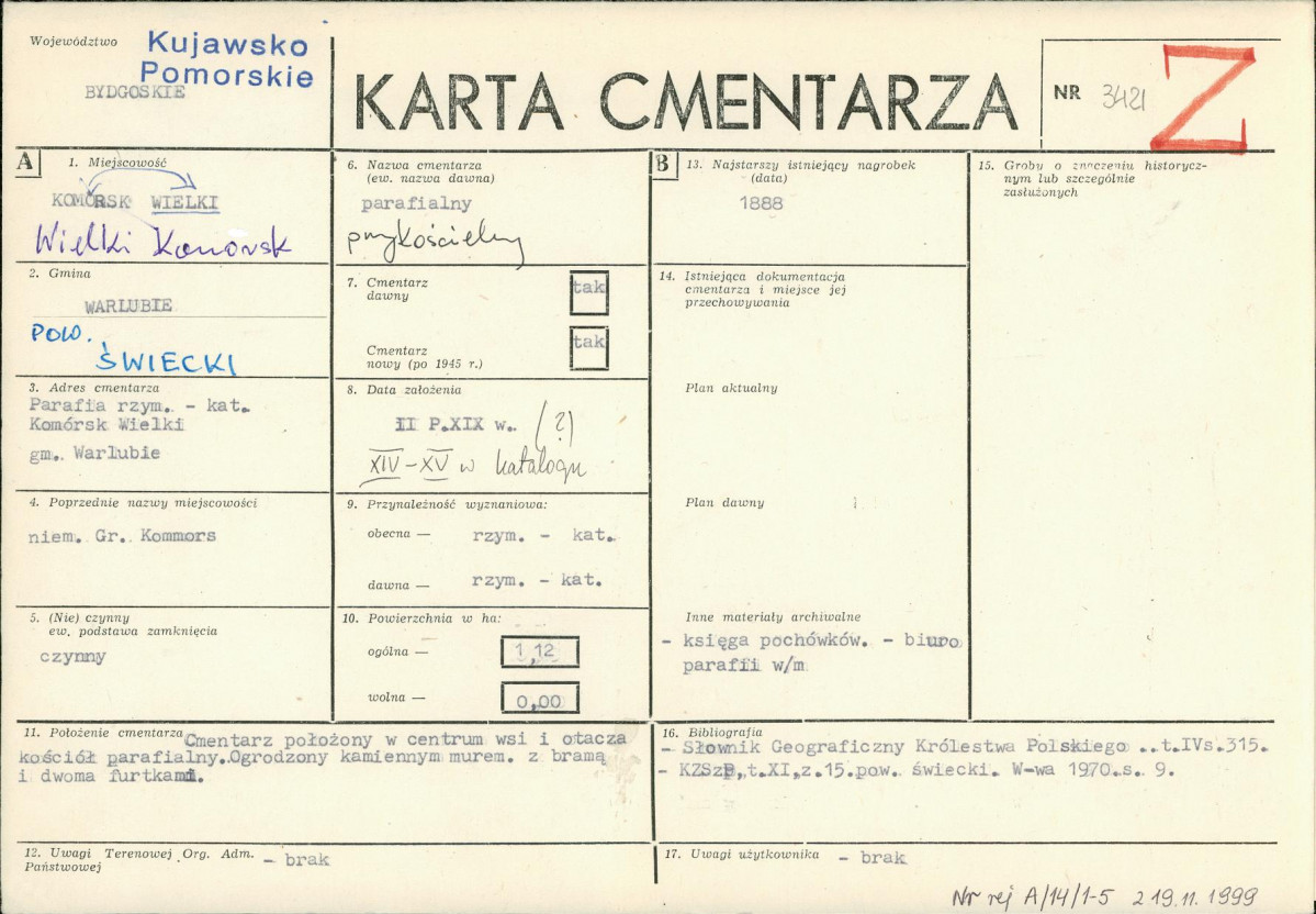 KC - Karta cmentarza, skan nr 1