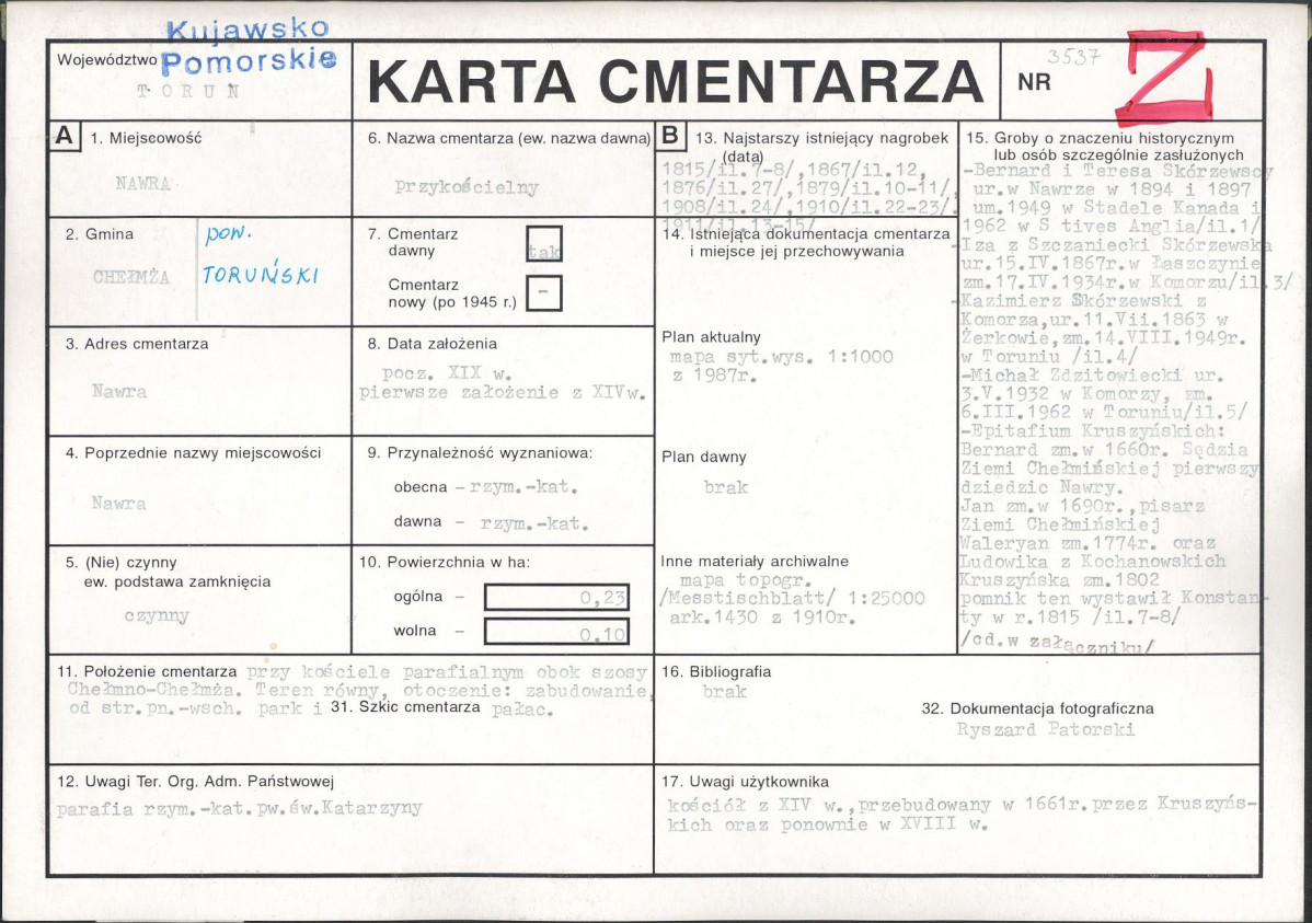 KC - Karta cmentarza, skan nr 1