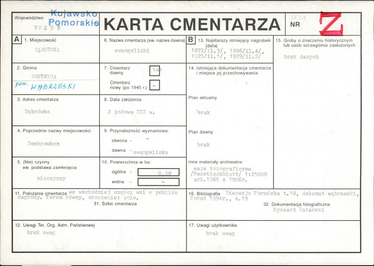 KC - Karta cmentarza, skan nr 1