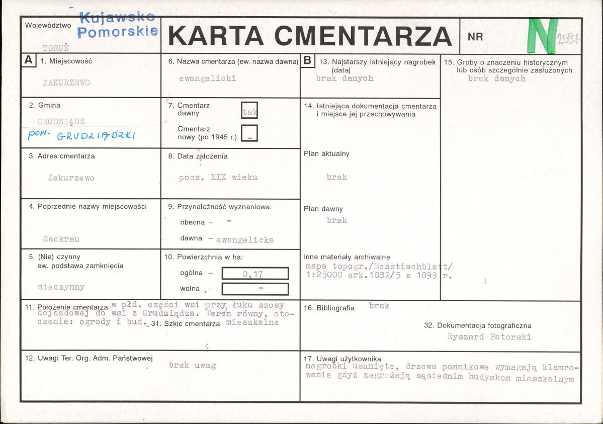 KC - Karta cmentarza, skan nr 1