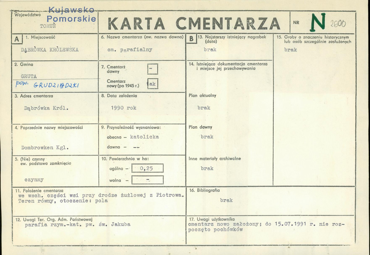 KC - Karta cmentarza, skan nr 1