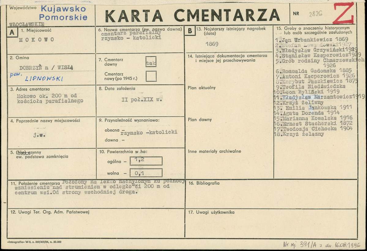 KC - Karta cmentarza, skan nr 1