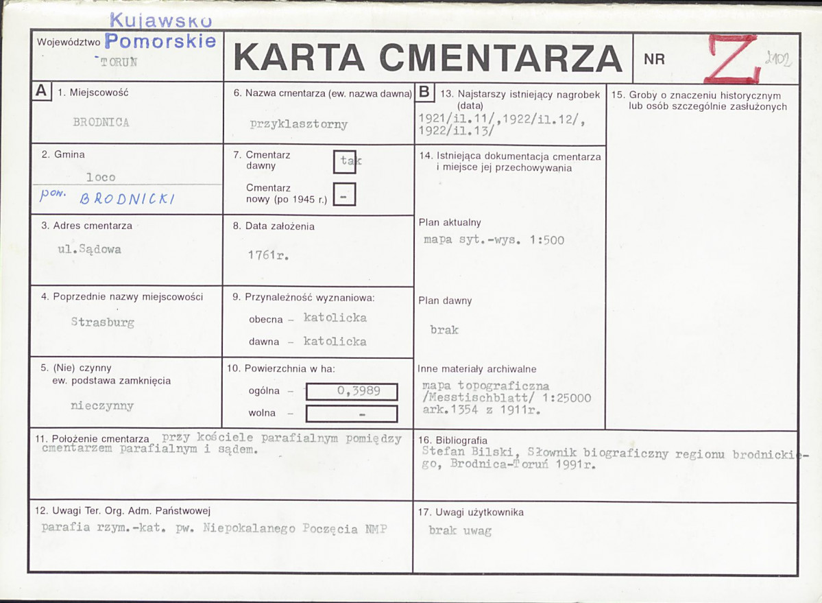 KC - Karta cmentarza, skan nr 1