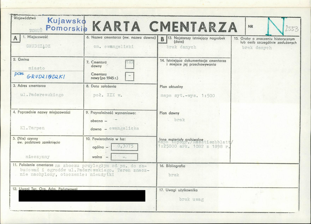 KC - Karta cmentarza, skan nr 1