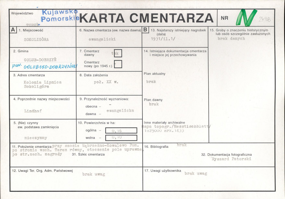 KC - Karta cmentarza, skan nr 1