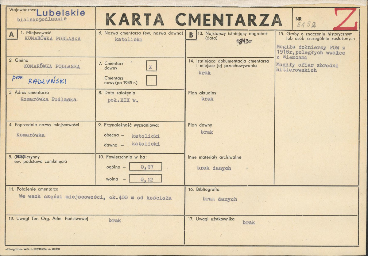 KC - Karta cmentarza, skan nr 1