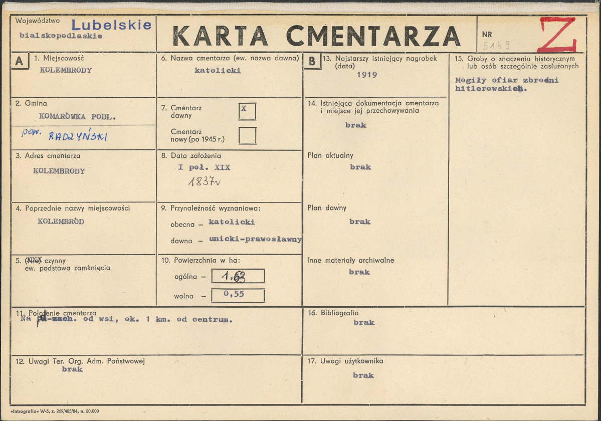 KC - Karta cmentarza, skan nr 1
