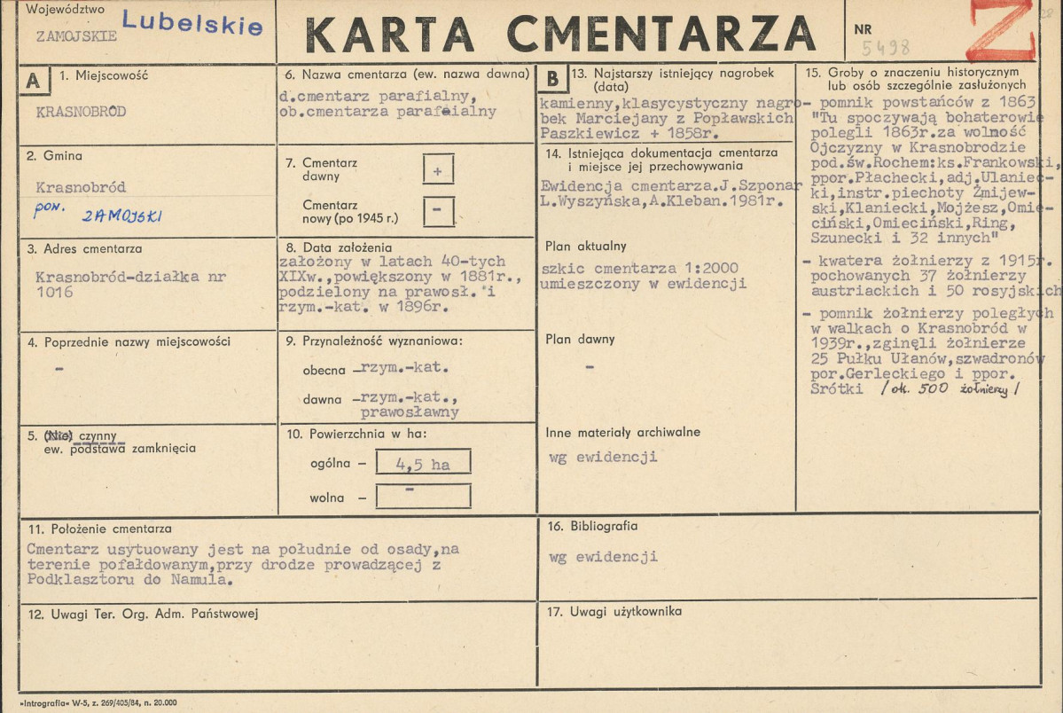 KC - Karta cmentarza, skan nr 1