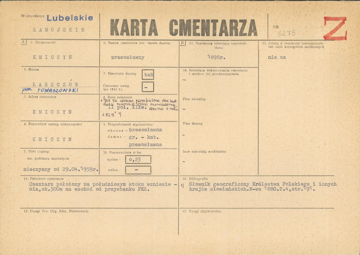 KC - Karta cmentarza, skan nr 1