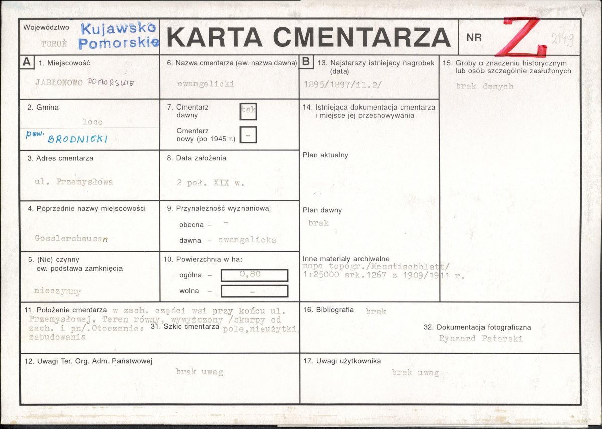 KC - Karta cmentarza, skan nr 1