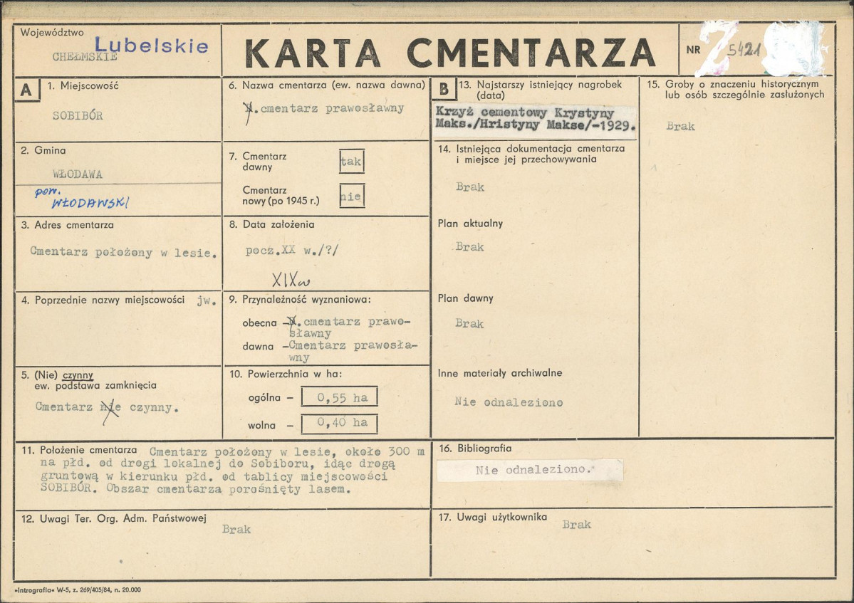 KC - Karta cmentarza, skan nr 1