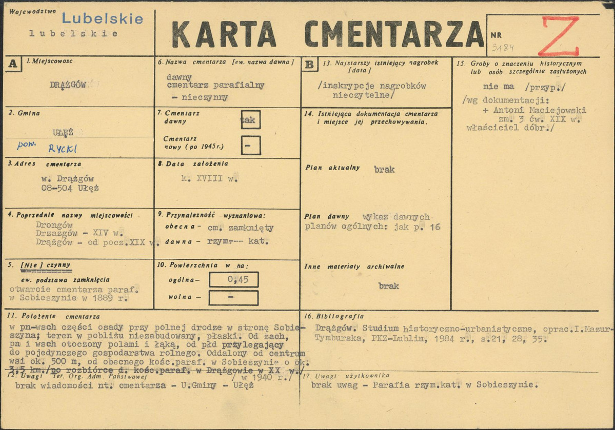 KC - Karta cmentarza, skan nr 1
