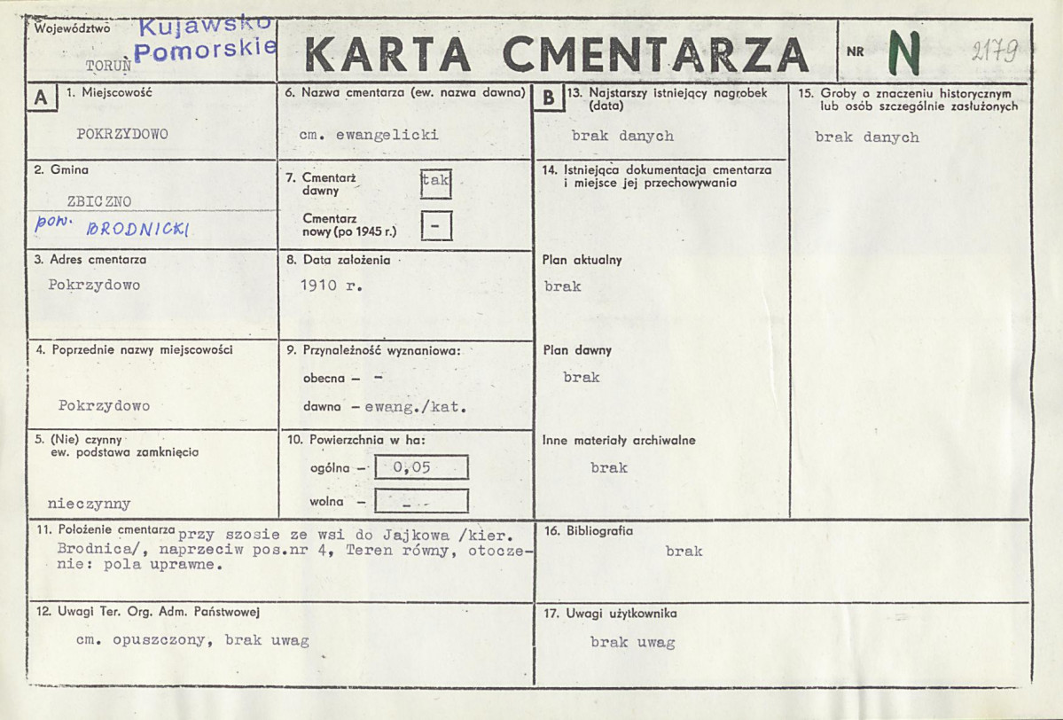 KC - Karta cmentarza, skan nr 1