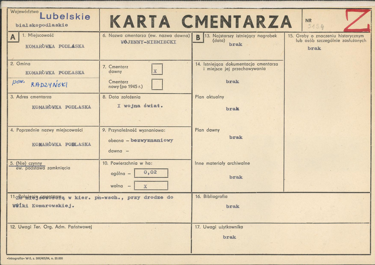 KC - Karta cmentarza, skan nr 1
