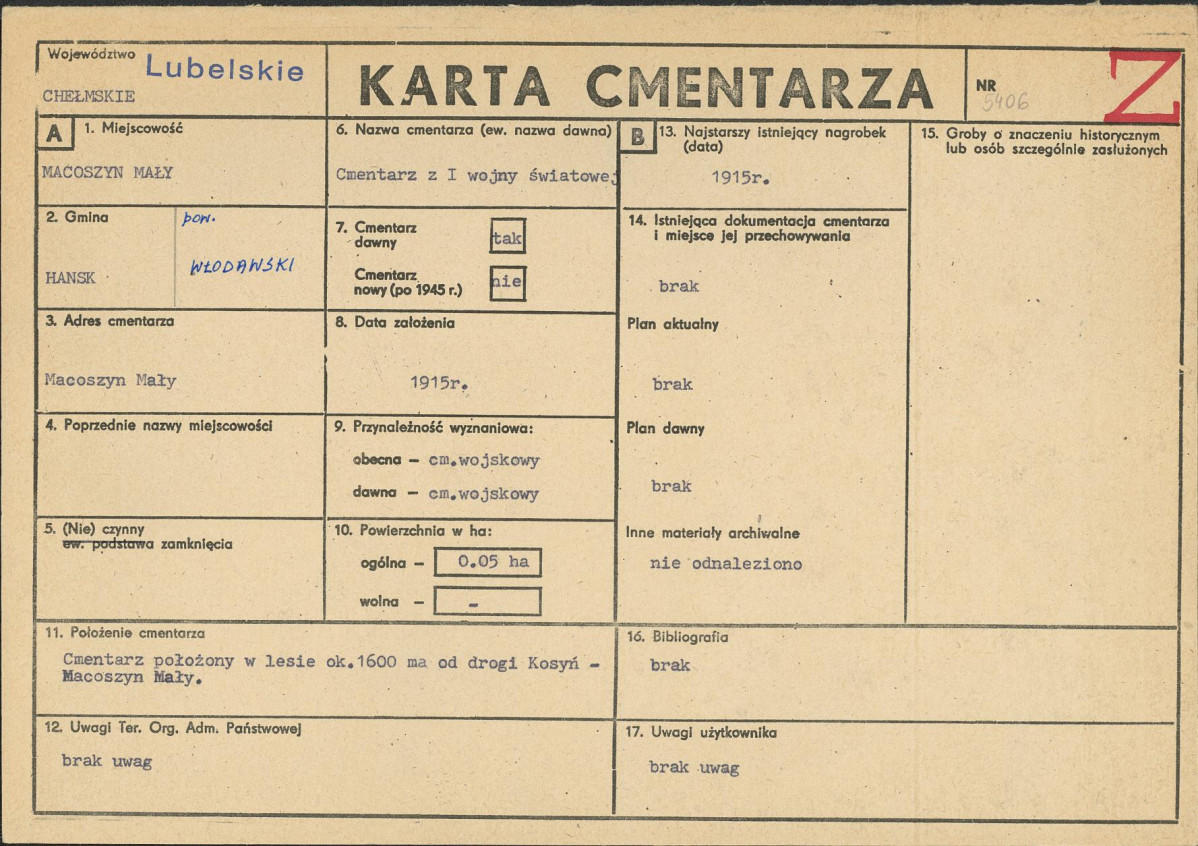 KC - Karta cmentarza, skan nr 1