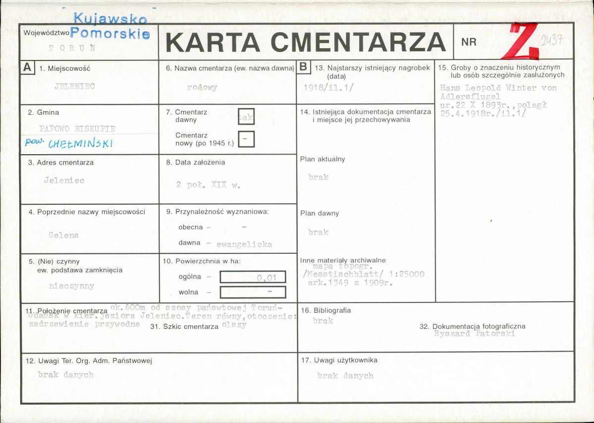 KC - Karta cmentarza, skan nr 1