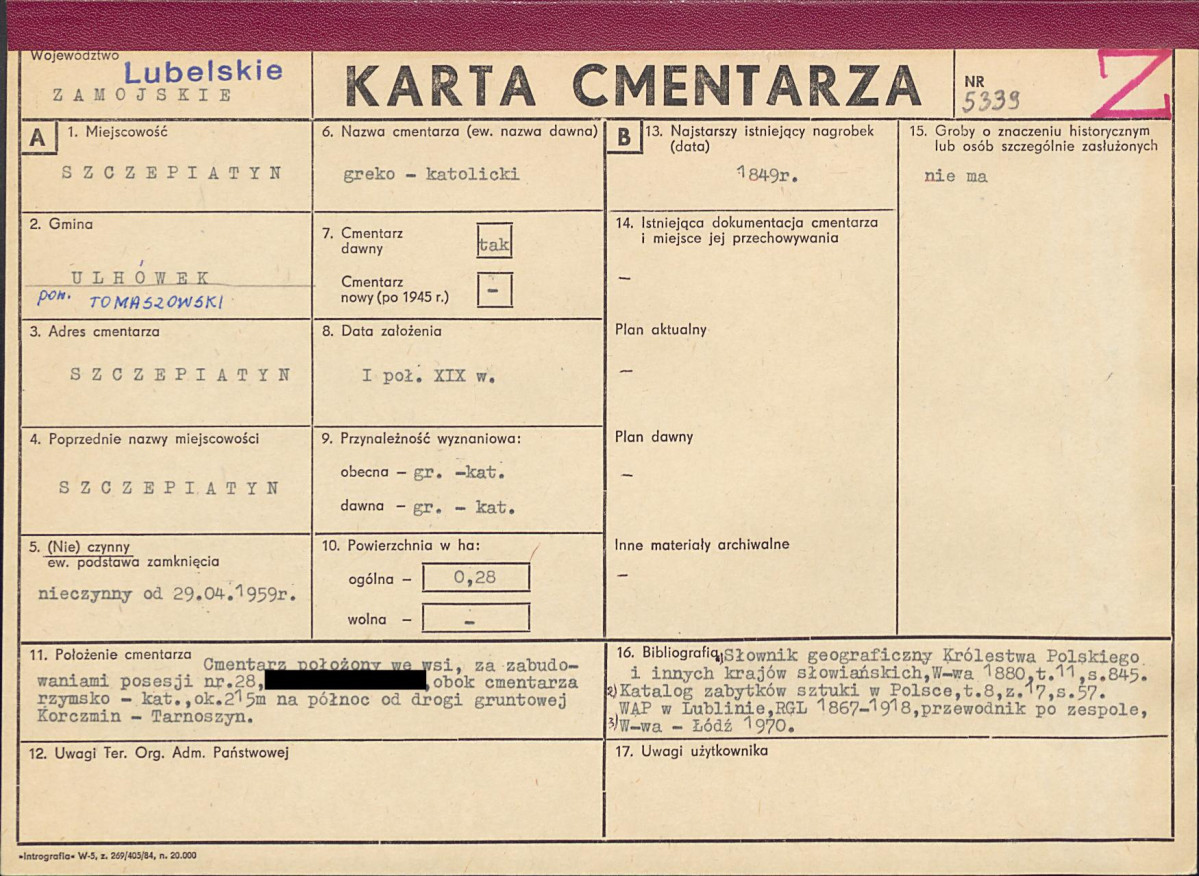 KC - Karta cmentarza, skan nr 1