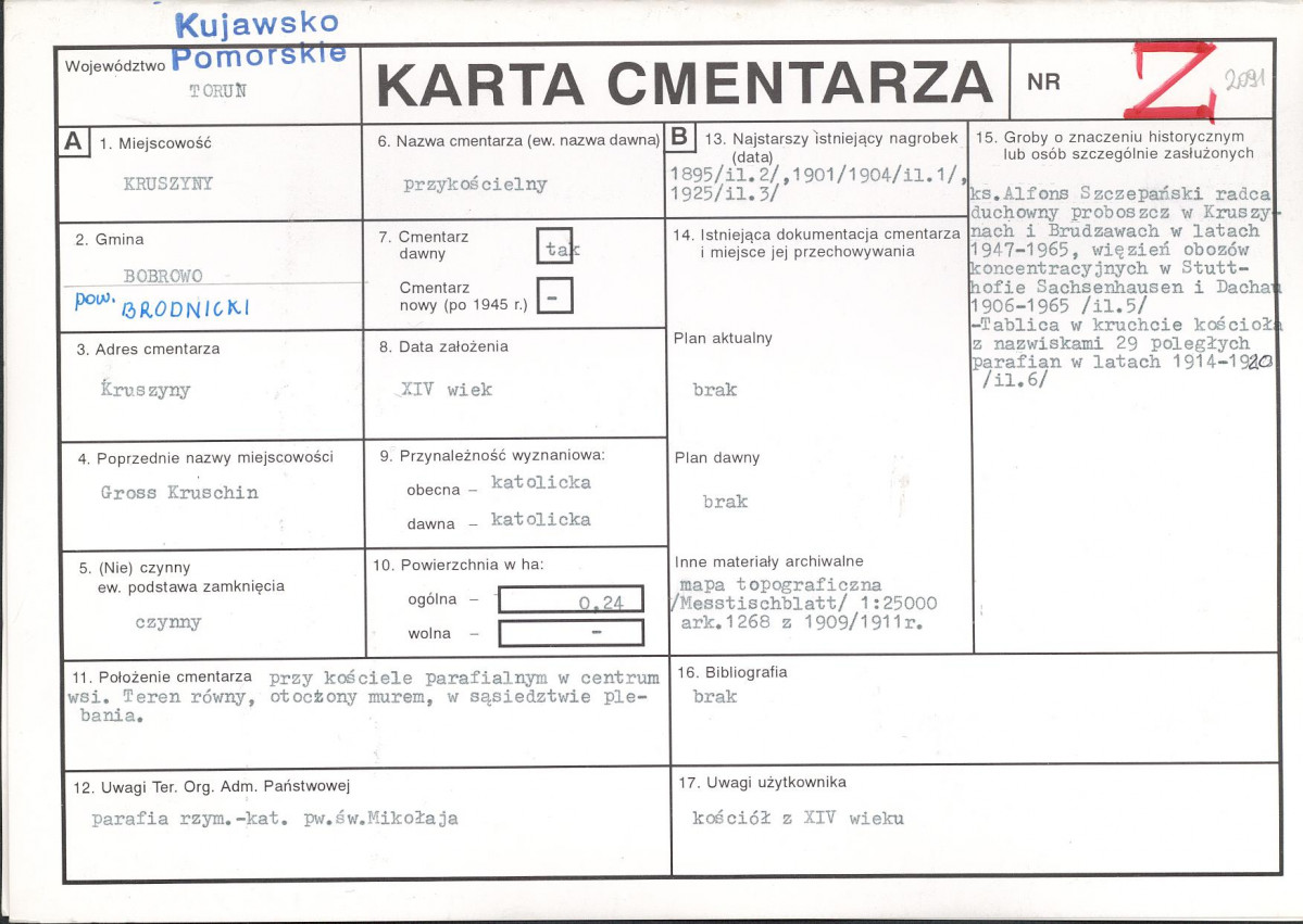 KC - Karta cmentarza, skan nr 1