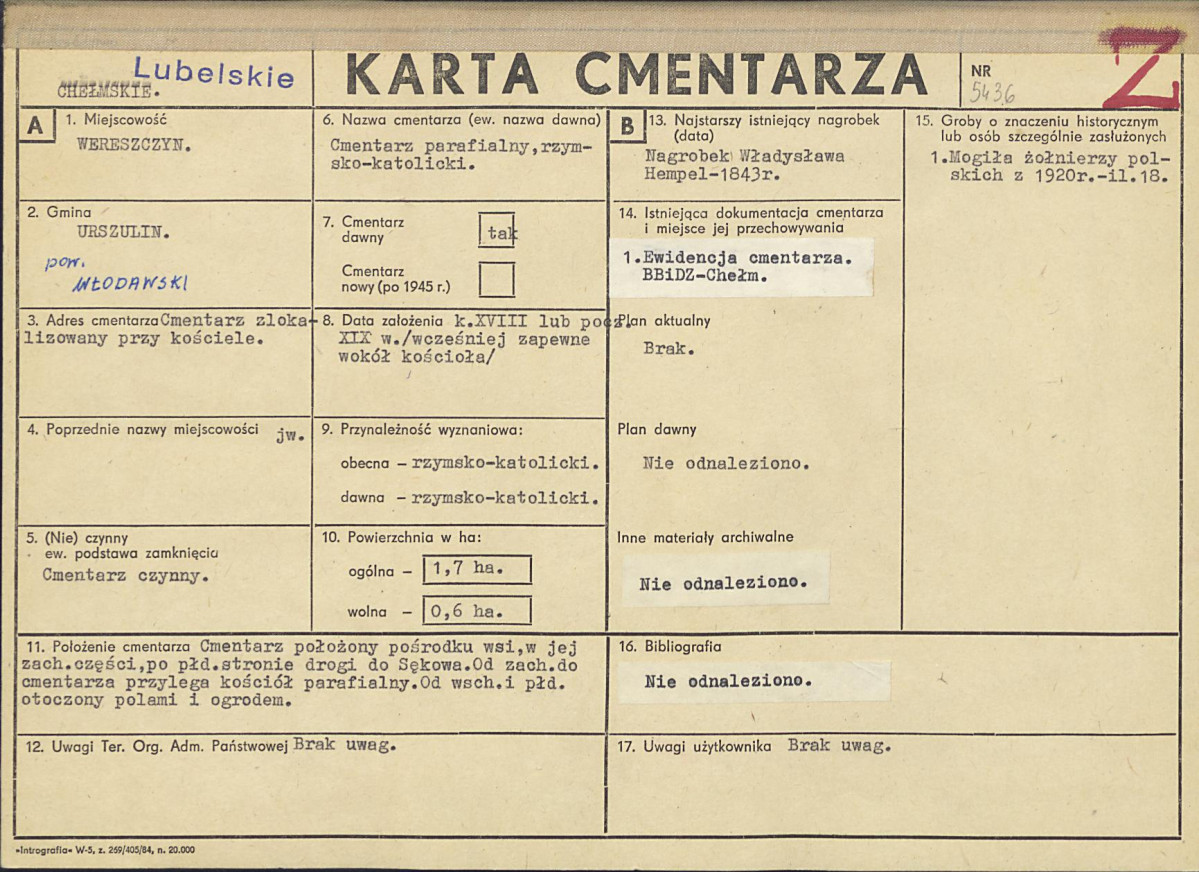 KC - Karta cmentarza, skan nr 1