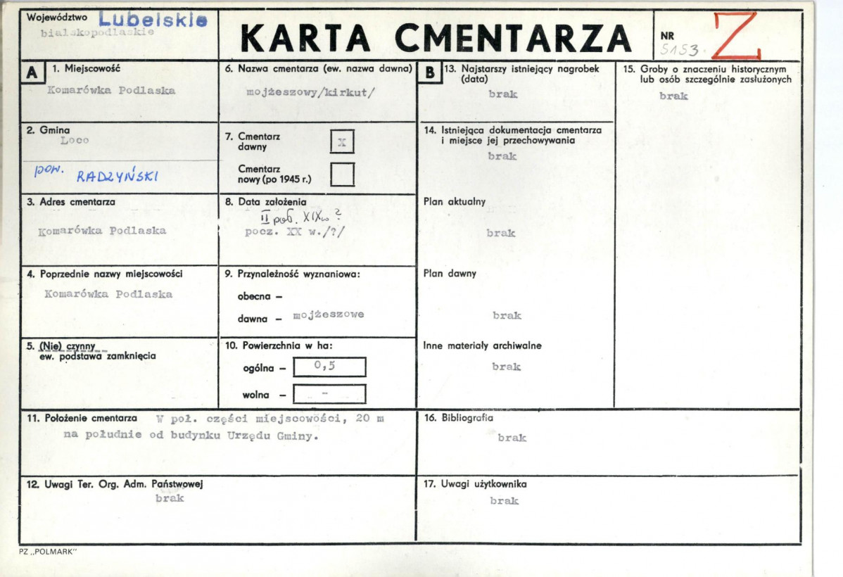 KC - Karta cmentarza, skan nr 1