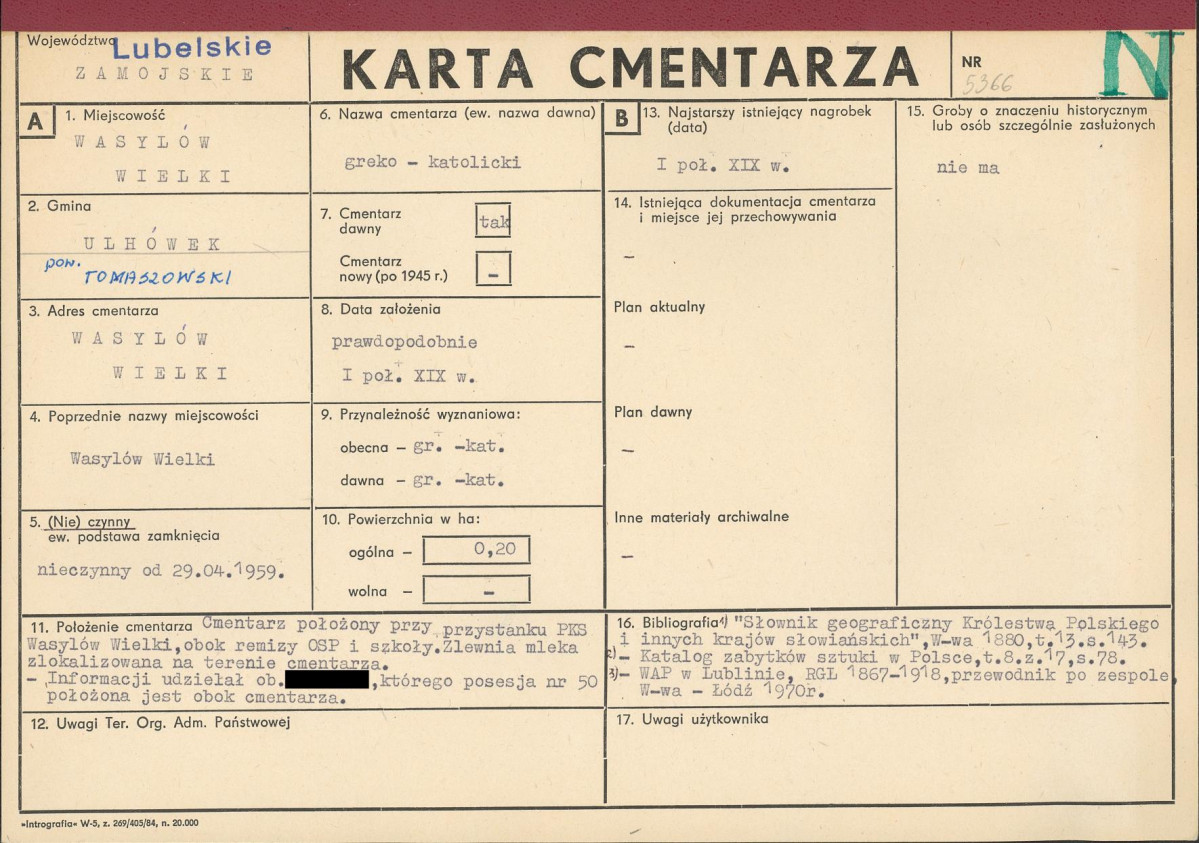 KC - Karta cmentarza, skan nr 1