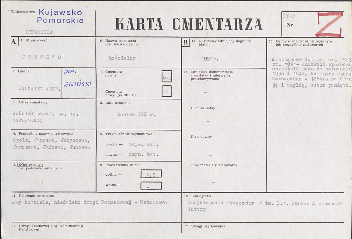 KC - Karta cmentarza, skan nr 1