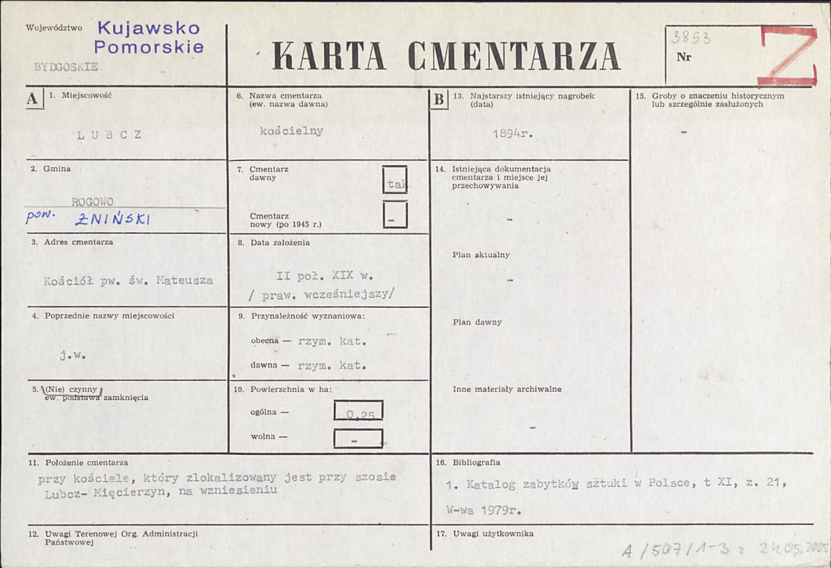 KC - Karta cmentarza, skan nr 1