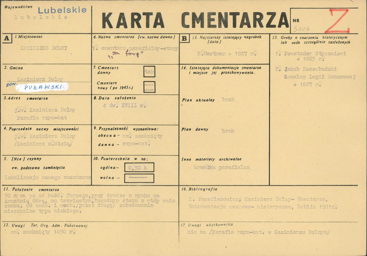 KC - Karta cmentarza, skan nr 1
