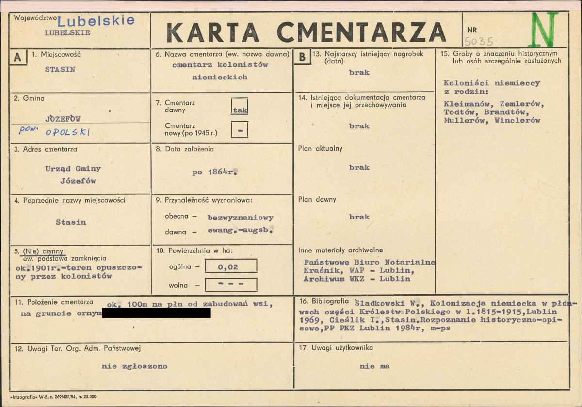 KC - Karta cmentarza, skan nr 1