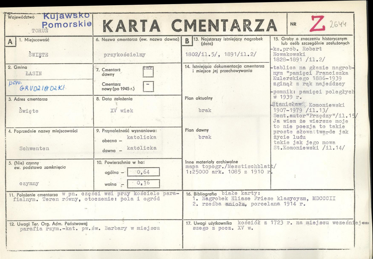 KC - Karta cmentarza, skan nr 1