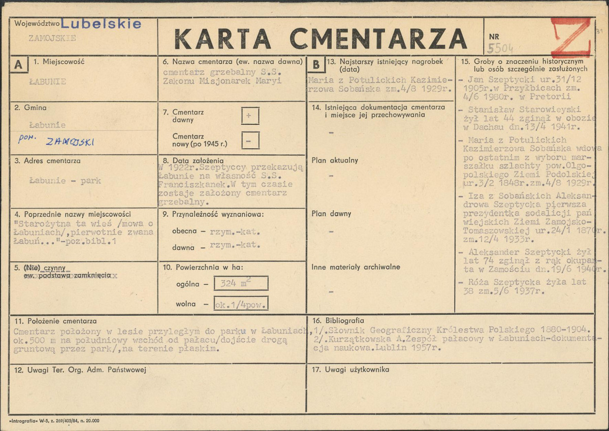 KC - Karta cmentarza, skan nr 1