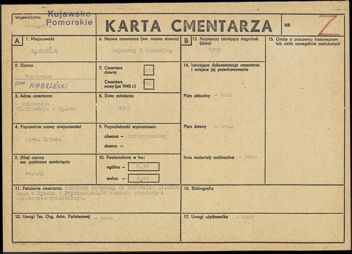 KC - Karta cmentarza, skan nr 1