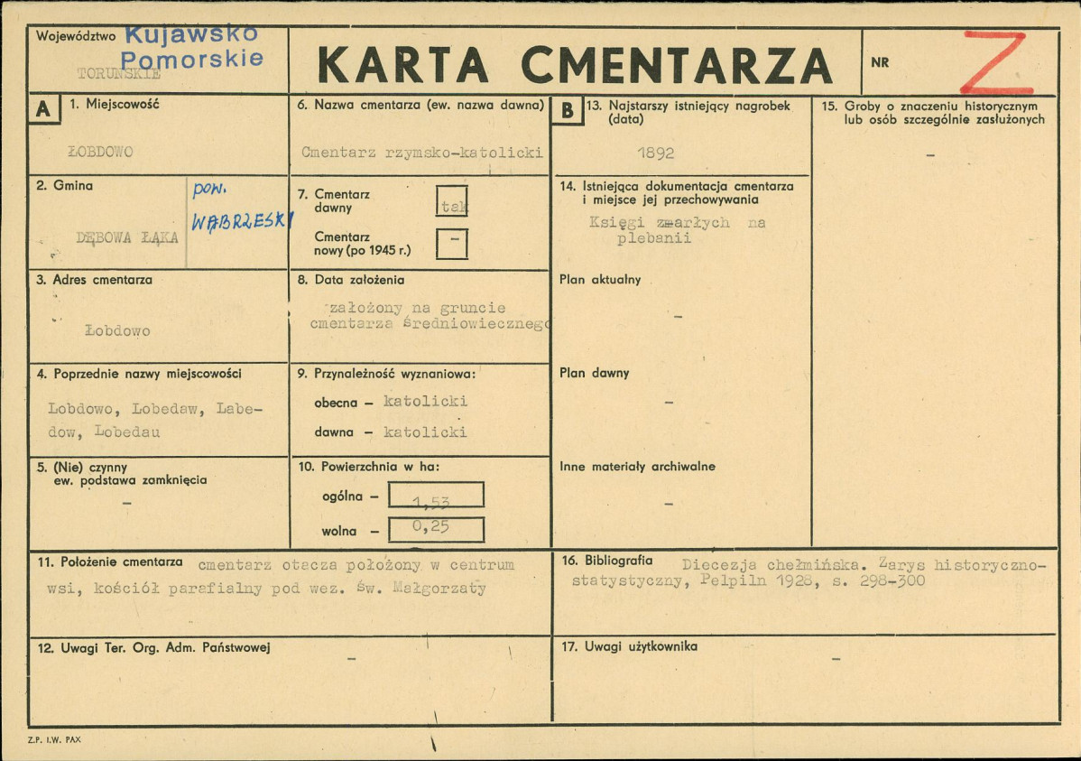 KC - Karta cmentarza, skan nr 1