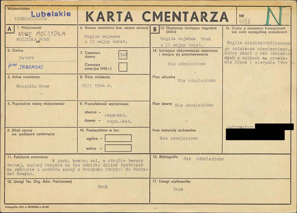 KC - Karta cmentarza, skan nr 1
