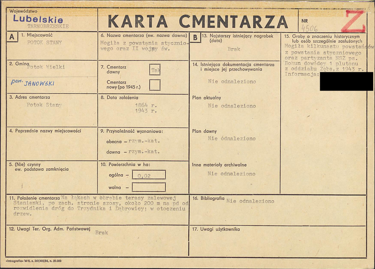 KC - Karta cmentarza, skan nr 1
