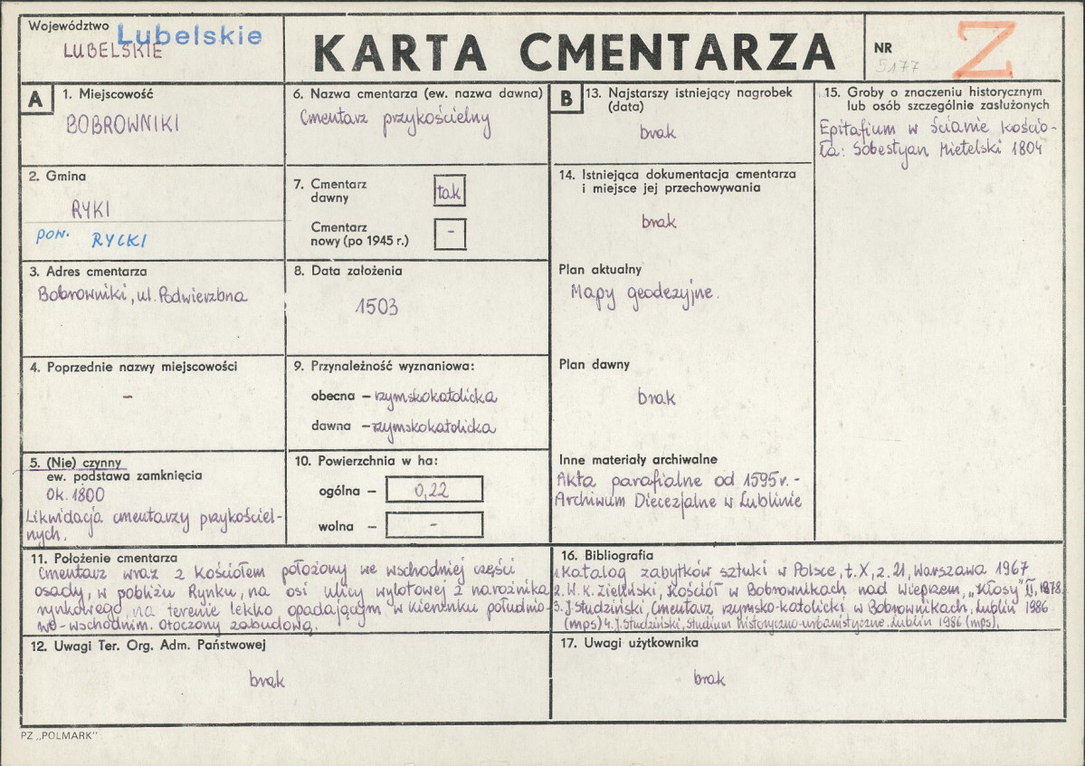 KC - Karta cmentarza, skan nr 1