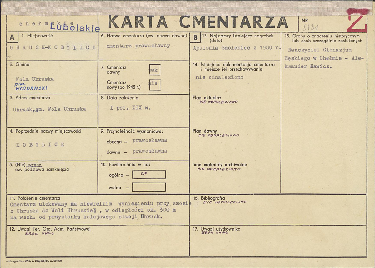 KC - Karta cmentarza, skan nr 1