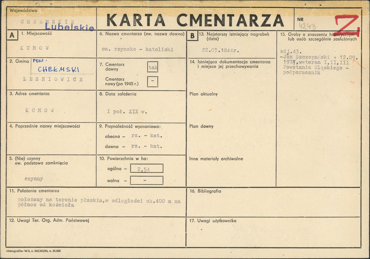 KC - Karta cmentarza, skan nr 1