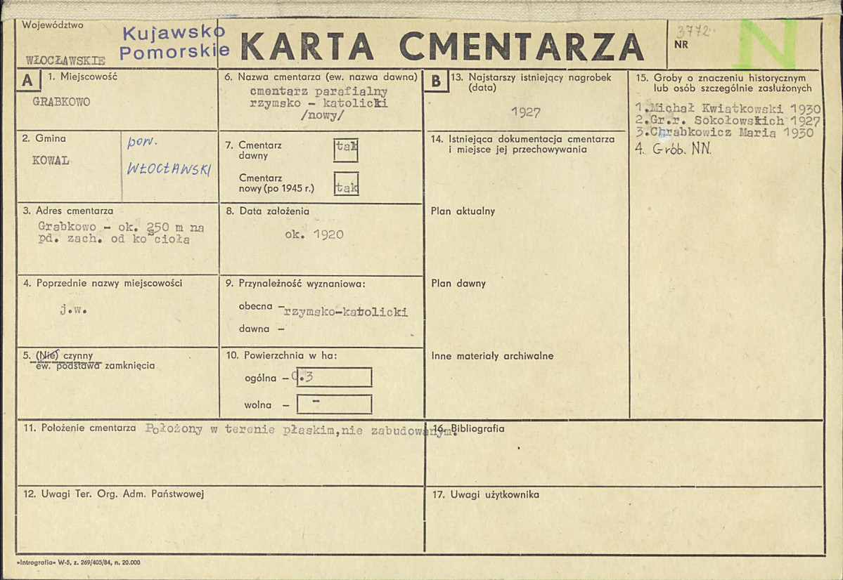 KC - Karta cmentarza, skan nr 1