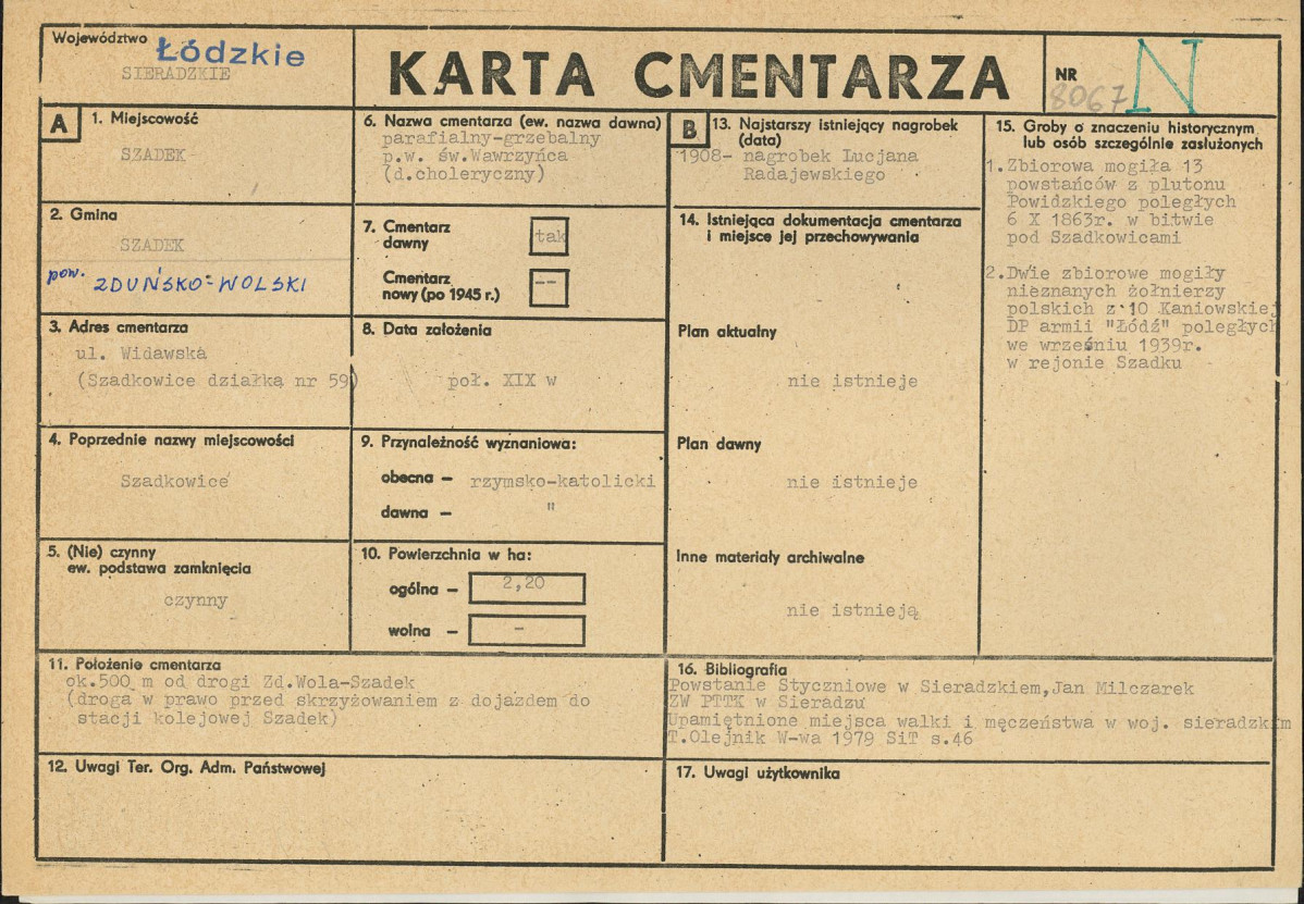 KC - Karta cmentarza, skan nr 1