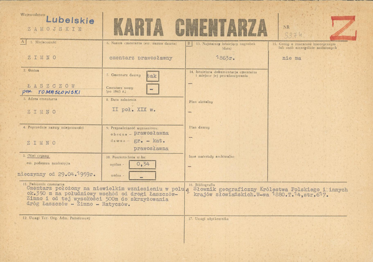 KC - Karta cmentarza, skan nr 1