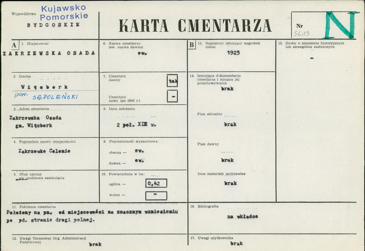 KC - Karta cmentarza, skan nr 1