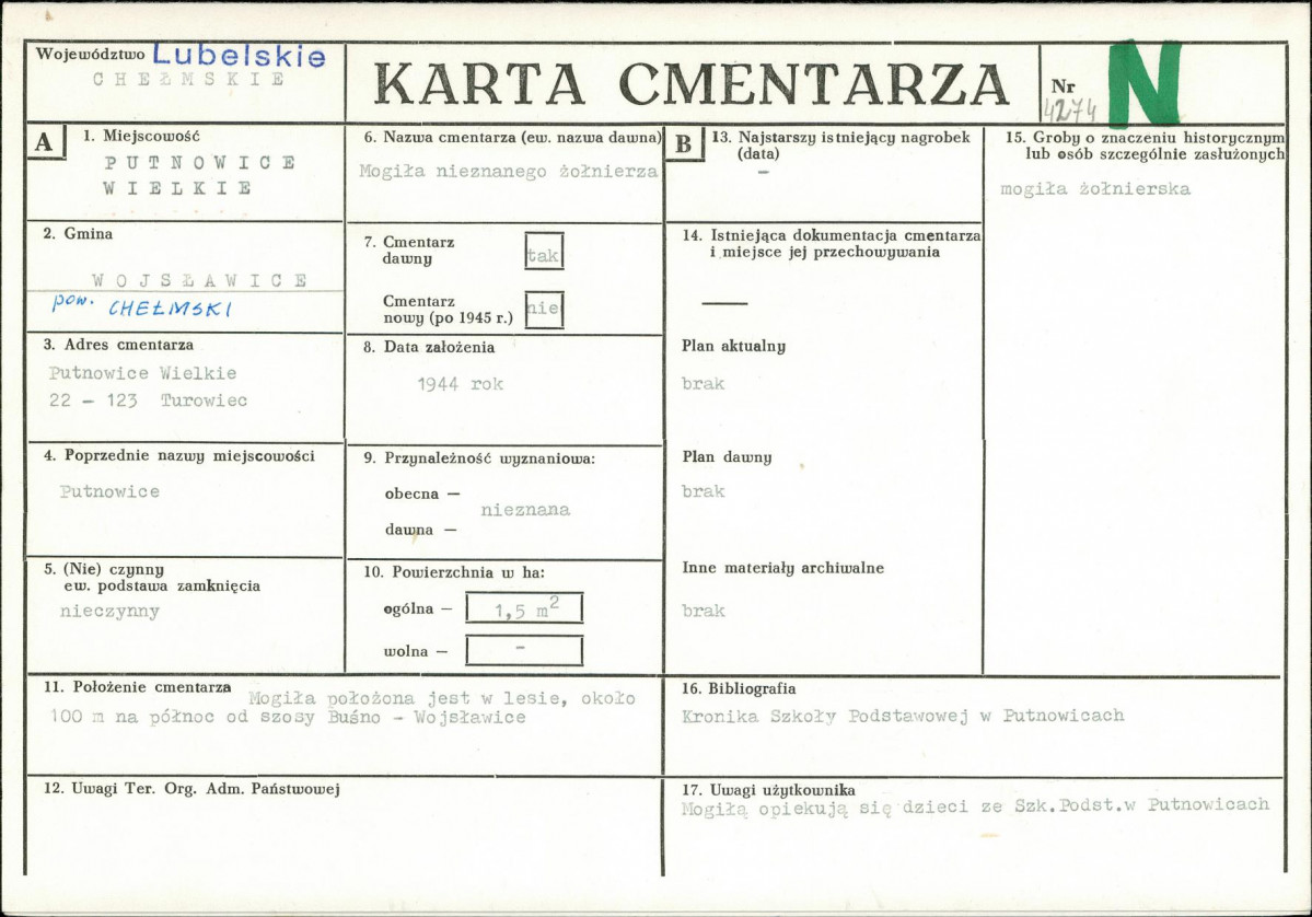 KC - Karta cmentarza, skan nr 1