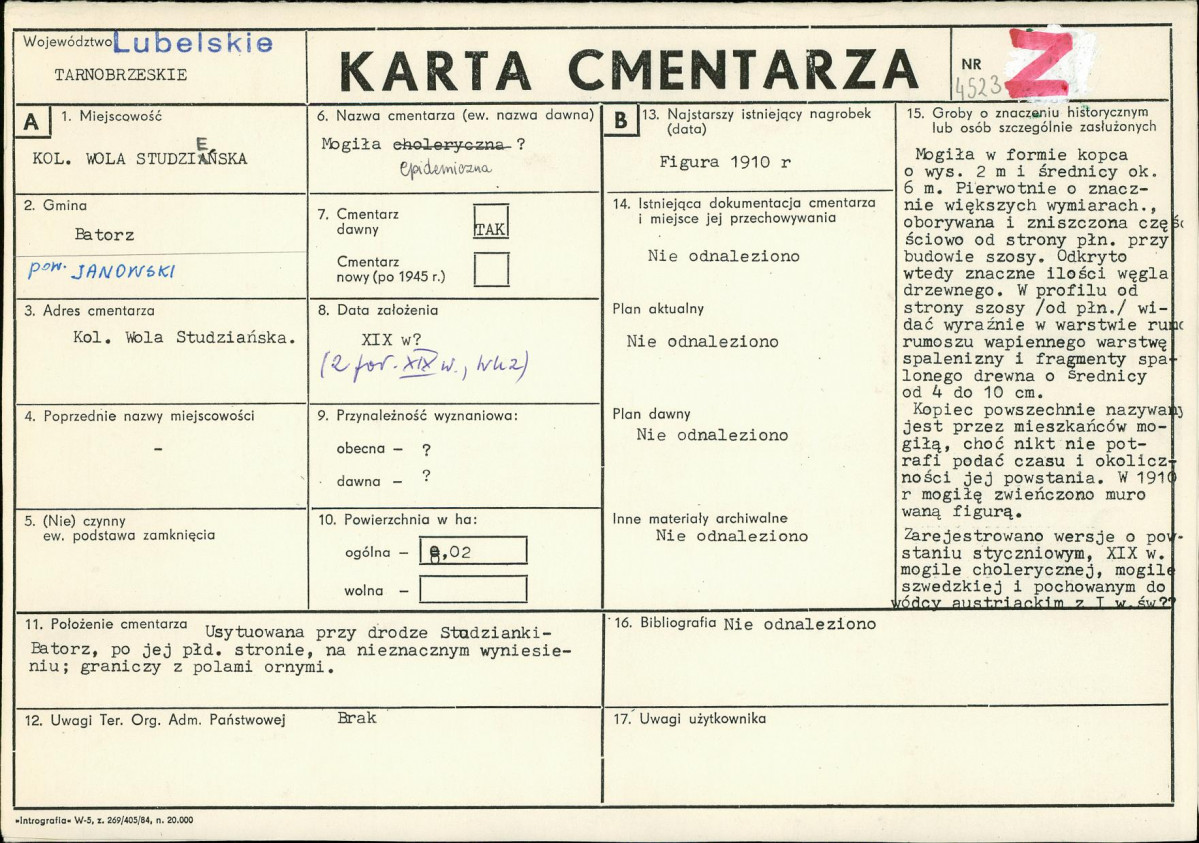 KC - Karta cmentarza, skan nr 1
