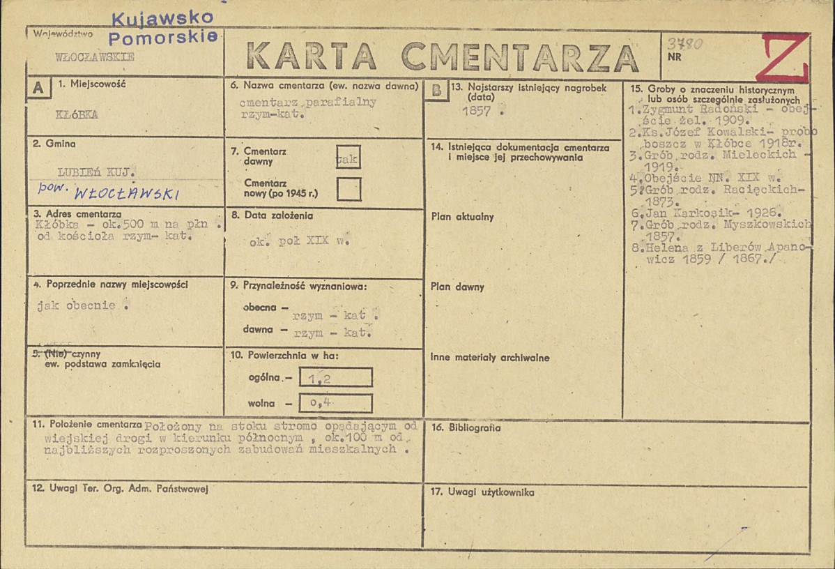 KC - Karta cmentarza, skan nr 1