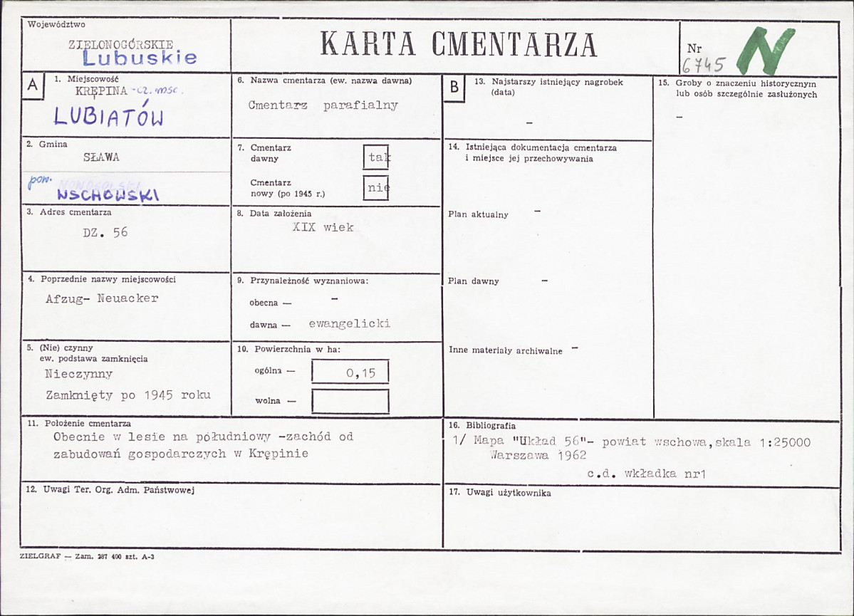 KC - Karta cmentarza, skan nr 1