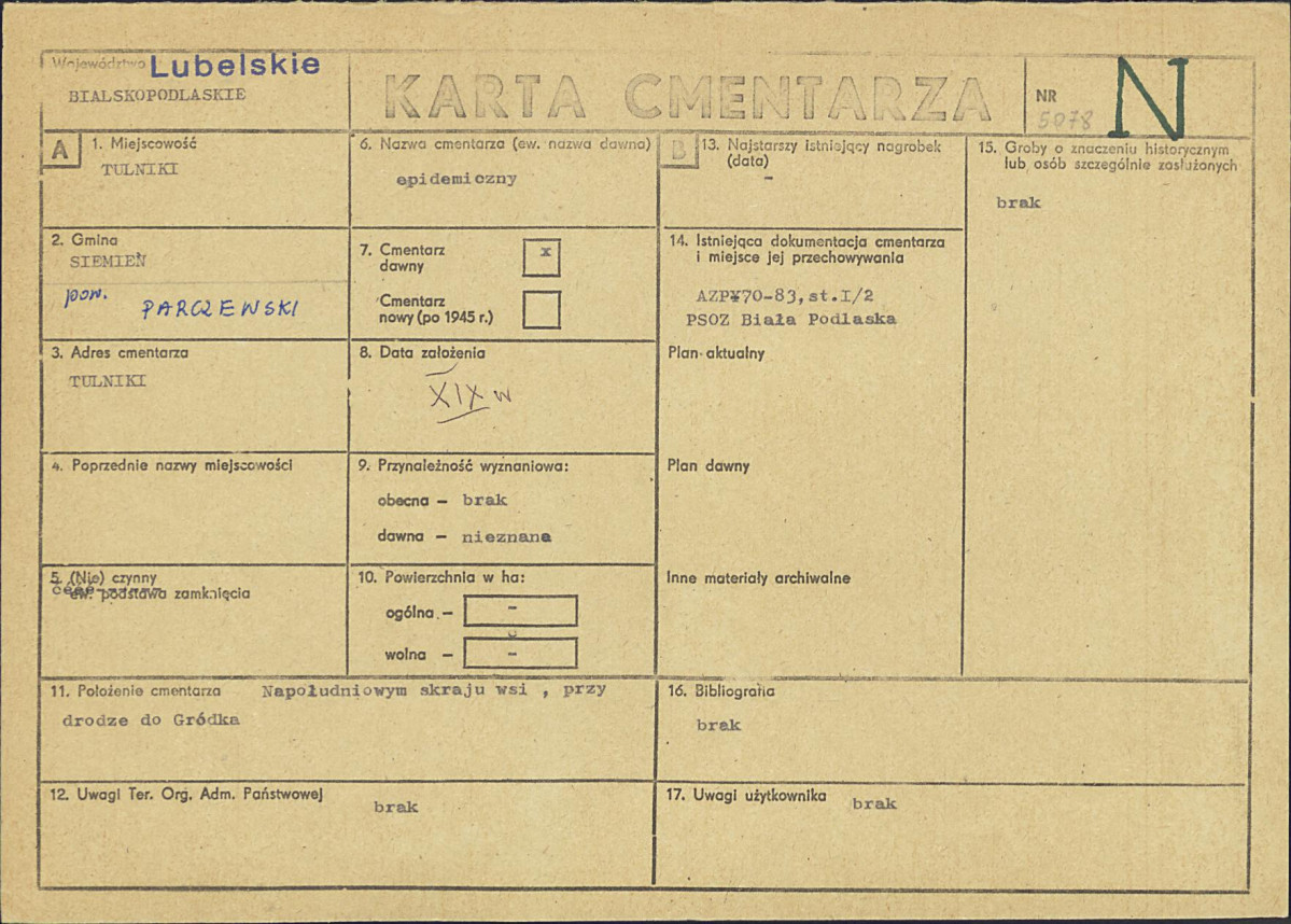 KC - Karta cmentarza, skan nr 1
