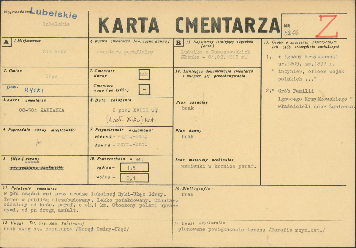 KC - Karta cmentarza, skan nr 1