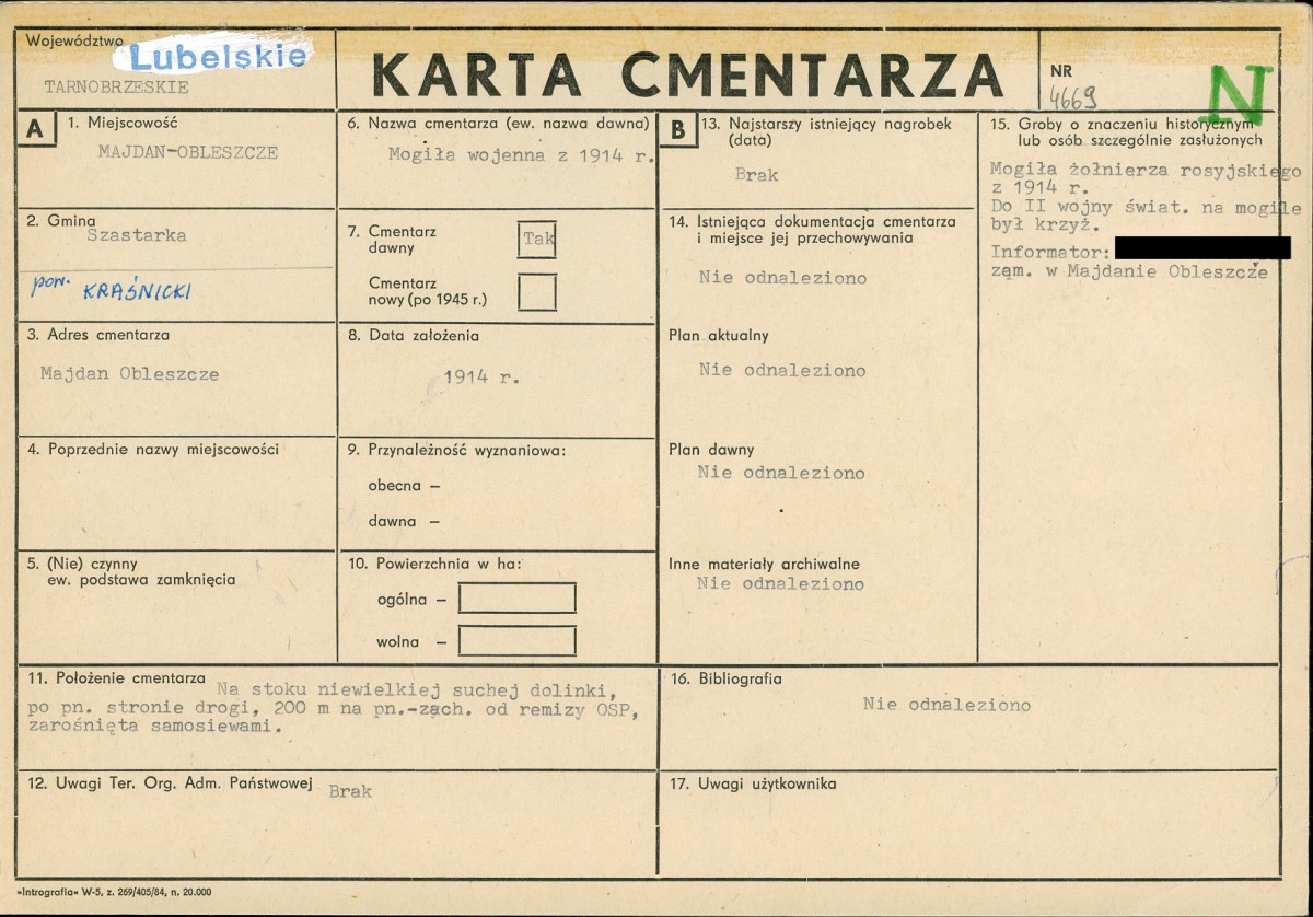 KC - Karta cmentarza, skan nr 1