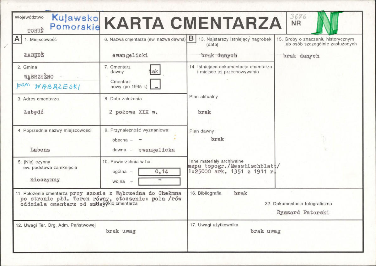 KC - Karta cmentarza, skan nr 1